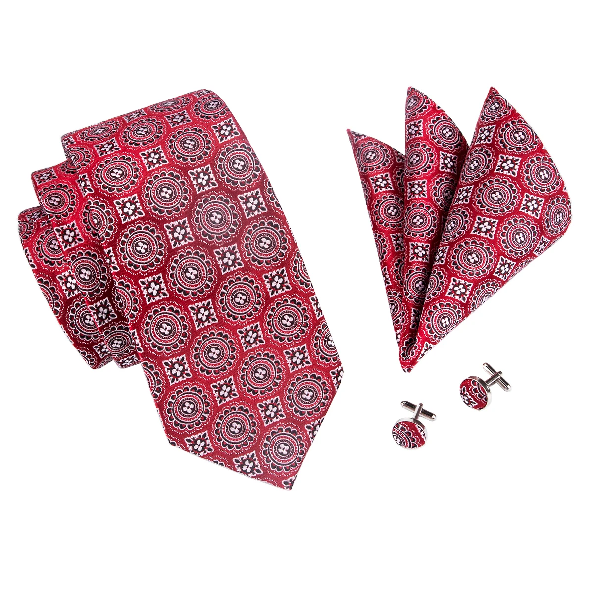 Hi-Tie бренд шелковые галстуки Набор для мужчин модный дизайн цветочный жакет тканый мужской Галстук платок Запонки Набор красный галстук C-1565