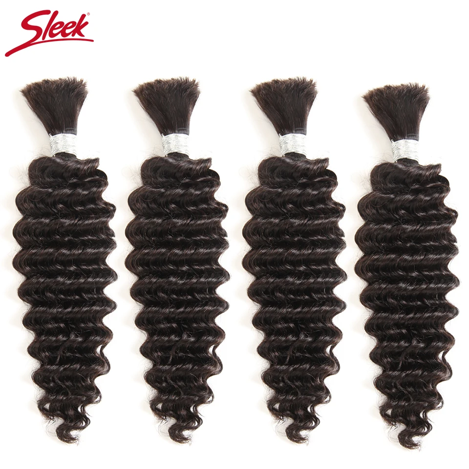 

Sleek No Weft Remy Brazilian Deep Wave Human Braiding Hair Bulk 4 Pcs/lot Natural Color Crochet Braids Human Hair Bulk Extention