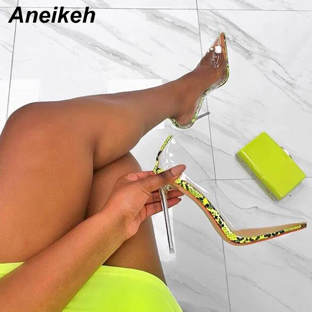 $US $16.53 Aneikeh Women PVC Clear Transparent Pumps Sandals Perspex Heel Stilettos High Heels Point Toes Shoe