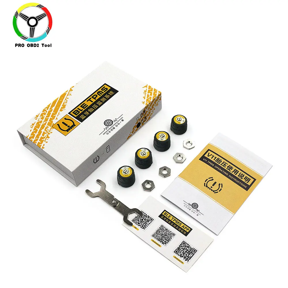 Newest 4 Pieces Outer Sensors TPMS Bluetooth 4.0 Car TPMS Tire Pressure Monitoring System BLE TPMS Low Energy For Android iOS