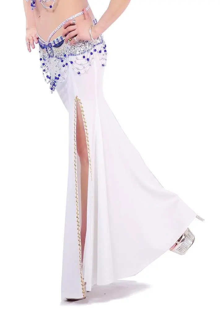 Мода/NWT сексуальный костюм для танца живота юбка bead edge боковая юбка-макси 10 цветов/ - Цвет: White