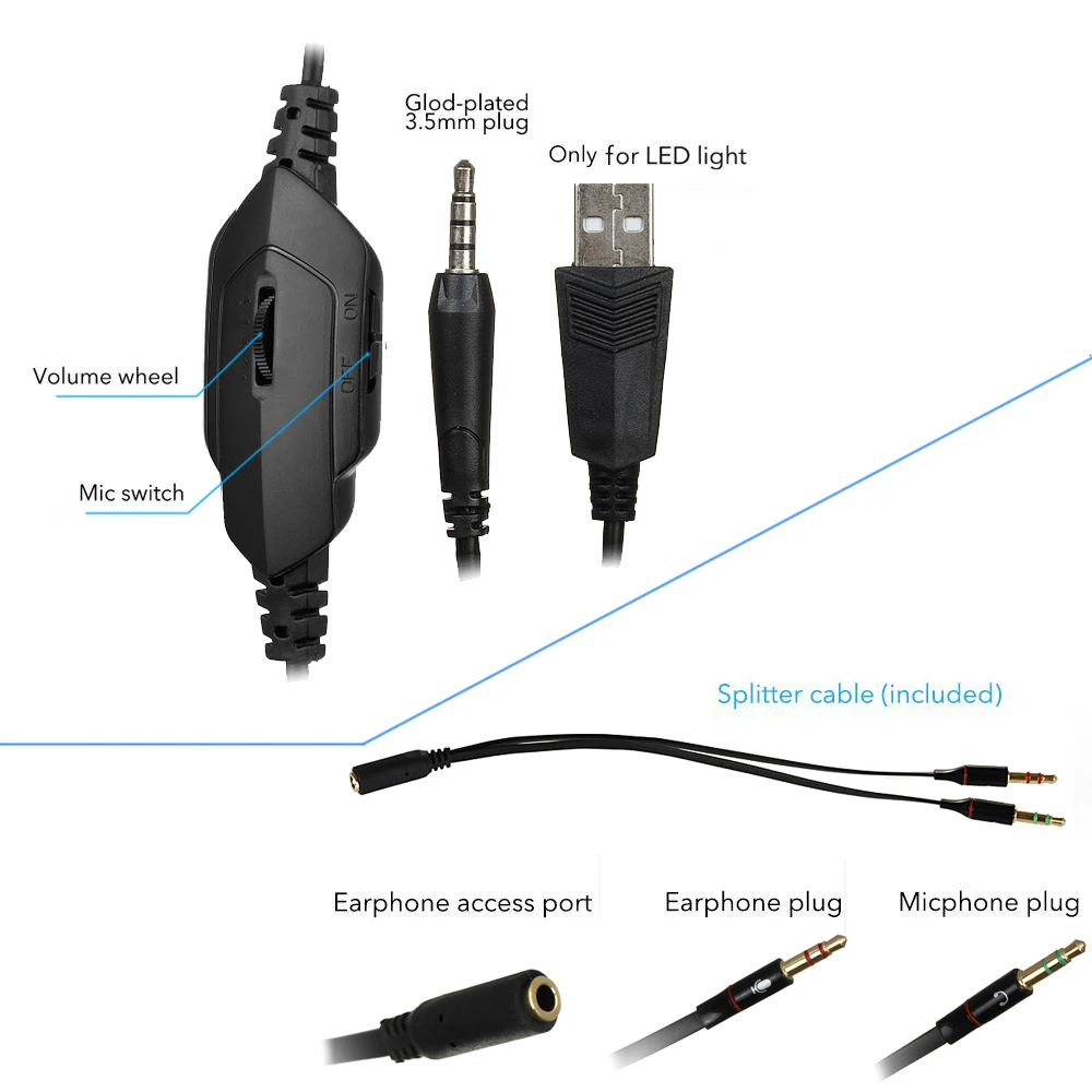 Светодиодная светящаяся Проводная игровая гарнитура, стереонаушники для ПК, наушники с микрофоном 3,5 мм для компьютера, ноутбука, телефона, iphone, геймера