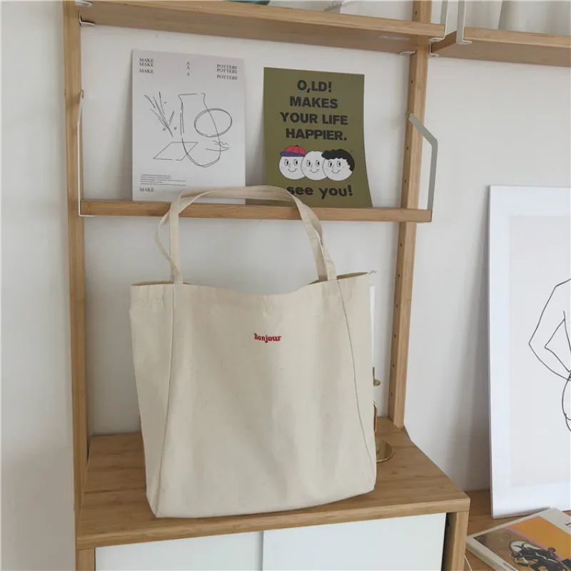

Canvas Bag High Quality Reusable Shopping Bag Simple Casual Daily Use Handbag Shoulder Bags