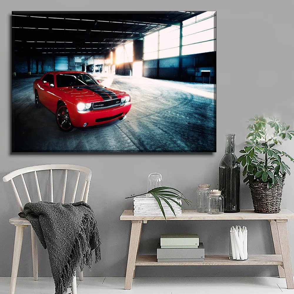 1 Pieces Canvas Painting Decorative Workshop Wall Art Vehicle Modern HD Print Red Dodge Challenger SRT Picture Artwork | Дом и сад
