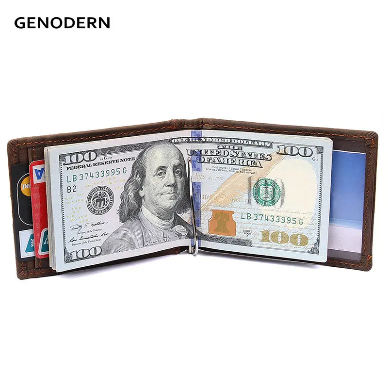 Винтажный кожаный кошелек GENODERN Crazy Horse для мужчин тонкий бумажник из натуральной