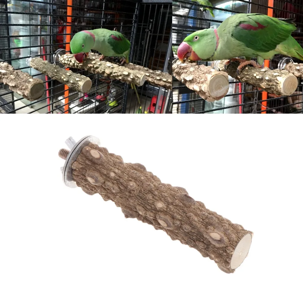 

2018 Wooden Bird Parrot Stand Holder Paw Grinding Perch Chew Pets Toys Hanging Cage