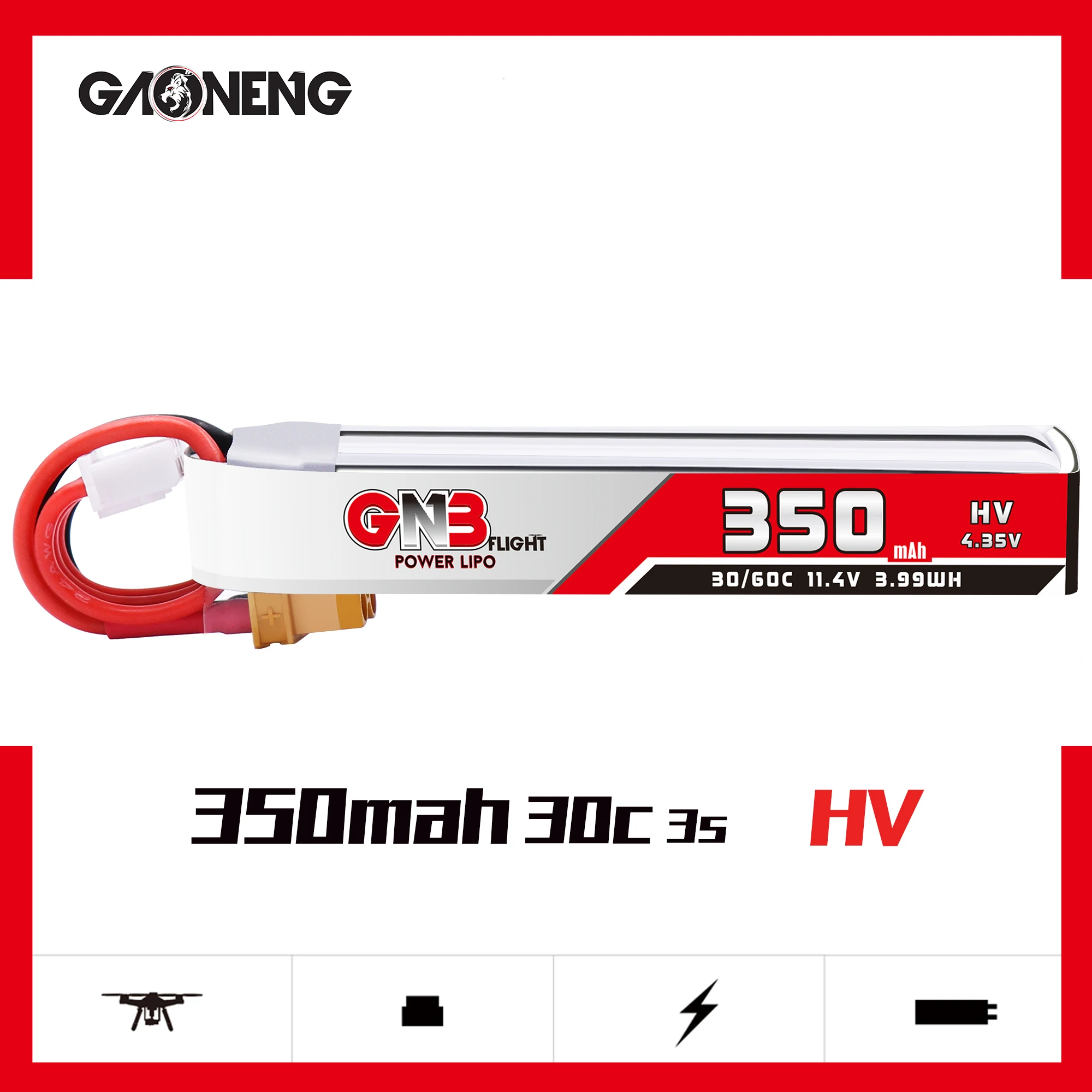 2 шт. Gaoneng GNB 350 мАч 3S 11 4 в 30C/60C HV Lipo батарея XT30 разъем для полноскоростного TinyLeader Whoop