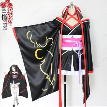 

Anime Unbreakable Machine-Doll Yaya Black Kimono Halloween Cosplay Costume Full Set 4 in 1 dress+waistband+bowknot+ribbon