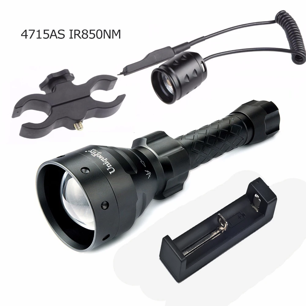 UniqueFire 1405 IR 850NM 67mm Rechargeable Torch 3 Modes Zoomable Lens LED Flashlight+Charger+Mount+Rat Tail For Camping Hunting UniqueFire 1405 IR 850NM 67mm Rechargeable Torch 3 Modes Zoomable Lens LED Flashlight+Charger+Mount+Rat Tail For Camping Hunting