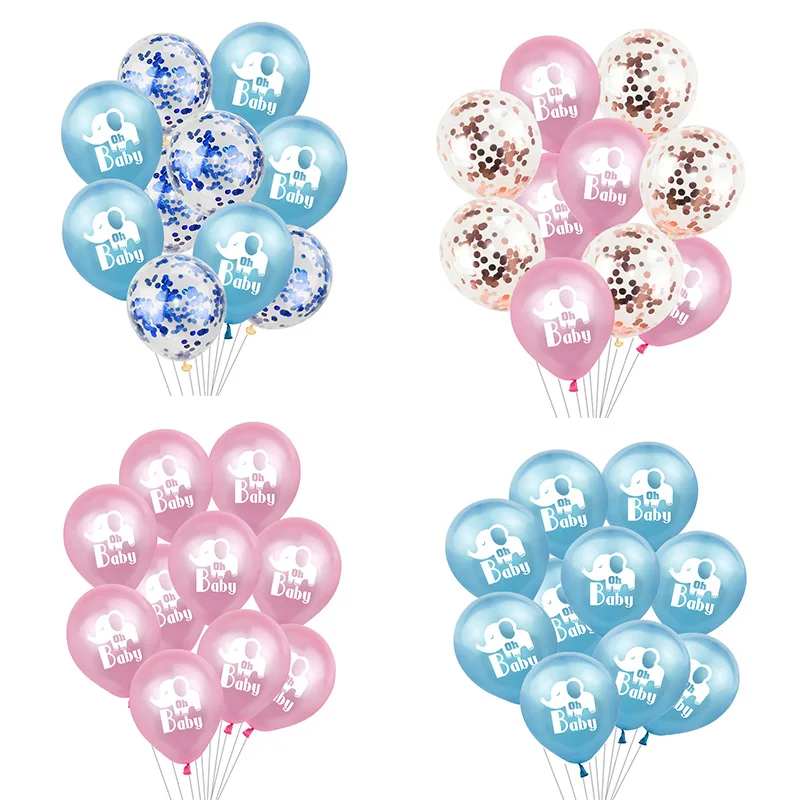 

10pcs 12 inch Baby Shower Latex Confetti Balloons Cute Elephant Printed Kids Birthday Decor Globo Wedding Festive Party Supplies