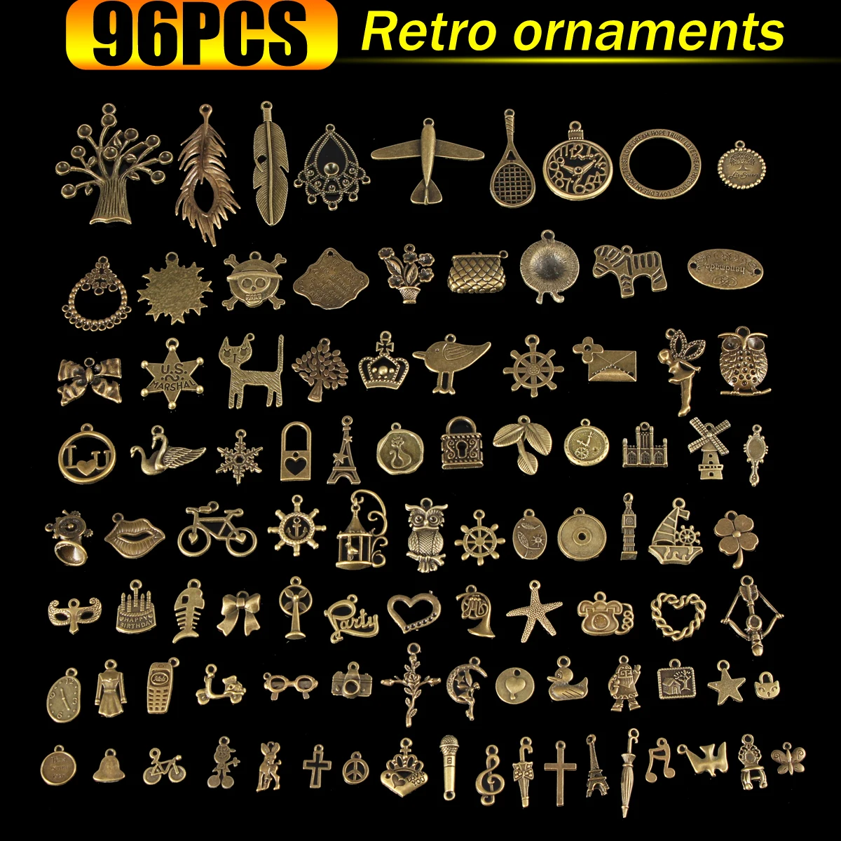

KiWarm 96Pcs Antique Bronze Pendant Keys Decorations Multi Styling Metal Animal Plant Ornaments DIY Handmade Crafts Gift Access