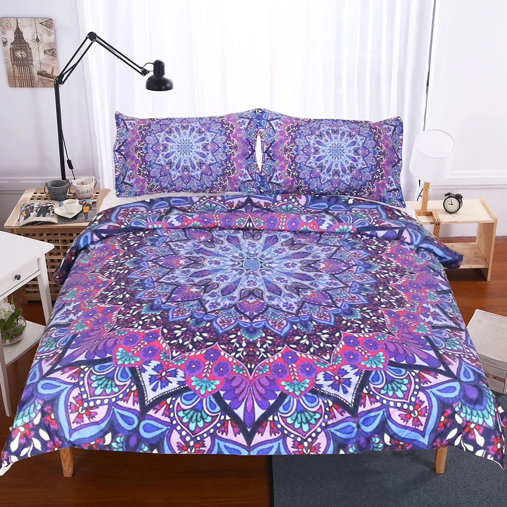 

CAMMITEVER Purple Bedding Set Printed Duvet Cover With Pillowcases Home Textiles 3pcs Bedclothes King Queen Full Twin Bedding