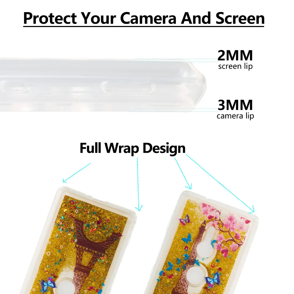 Amile Plum Flower Patterned Liquid Bling Quicksand Soft Case For Sony Xperia XZ2 XZ2 Compact Clear Silicone Capa For Sony Xperia(3)