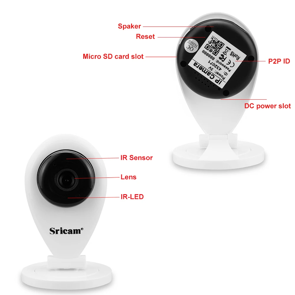 Sricam SP009 HD 720P Мини Беспроводная ip-камера Wifi P2P радионяня сетевая CCTV камера безопасности без IR-Cut