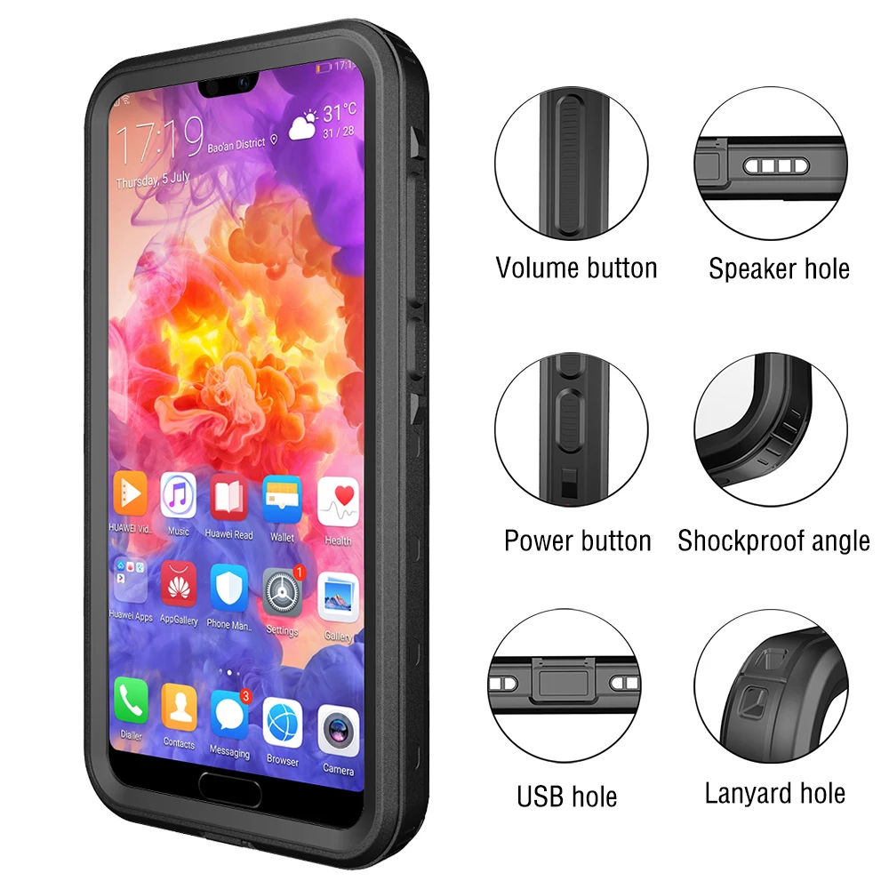 Huawei P20Pro caso impermeable Funda Huawei P20 Pro 360 caso proteger cáscara claro para Huawei P20 caso P 20 20PRO cubierta a prueba de agua