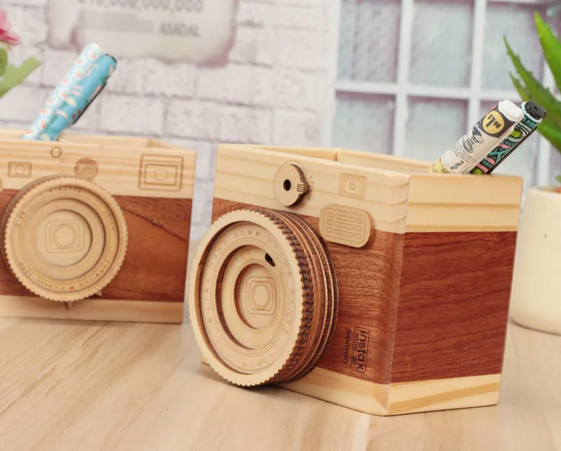 Новая креативная Ретро деревянная мини Камера модель подставка для ручек, для хранения украшений для рабочего стола для украшения дома и офиса письменные принадлежности подарки