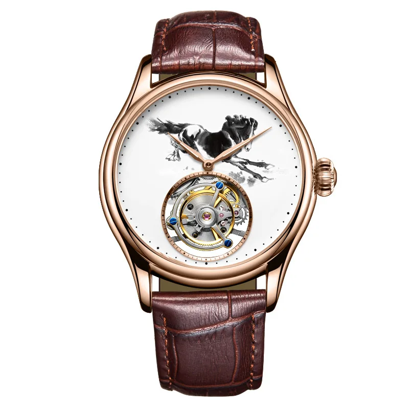 Tourbillon механические часы мужские Лидирующий бренд часы сапфировые зеркальные оригинальные ручные обмотки полый ход мужские т чернила лошадь часы Saat - Цвет: WSTFLM7-1