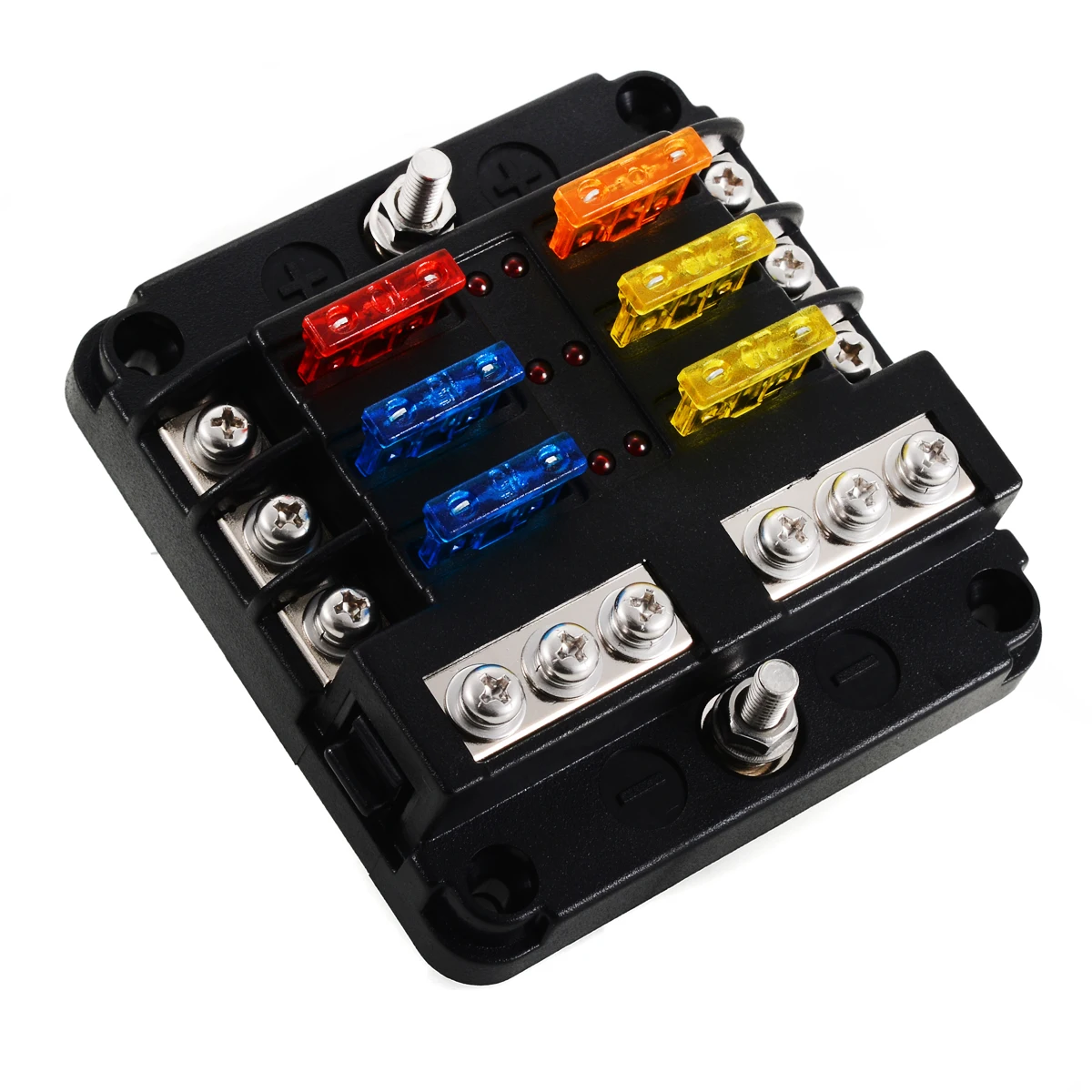 1 Set 12V 24V Car Blade Fuse Block Case With LED Indicator Light 6 Way Blade Fuse Holder Box for Auto Truck RV Marine Bus
