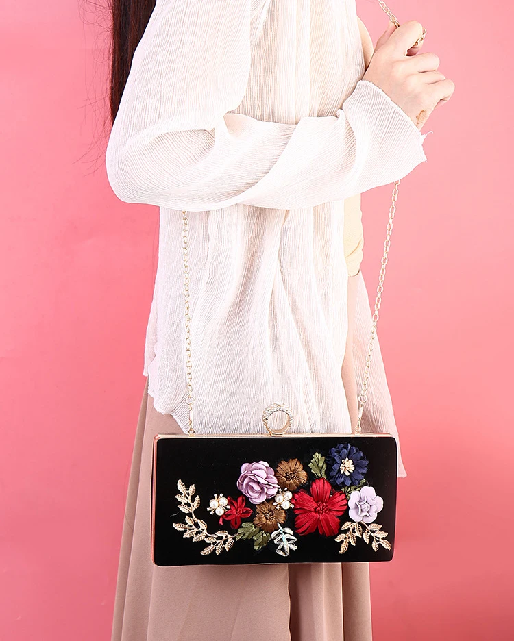 Luxy Moon Black Floral Clutch Bag for Party Model Display