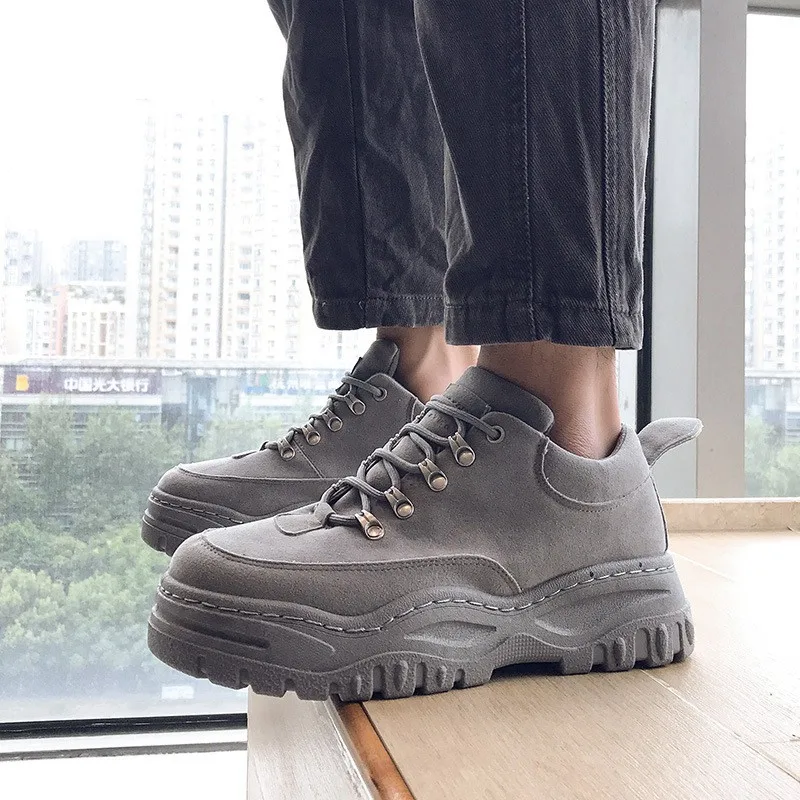 Мужские кроссовки на толстой подошве; Мужская обувь для бега на платформе, визуально увеличивающая рост; Повседневная дышащая Уличная обувь - Цвет: Gray