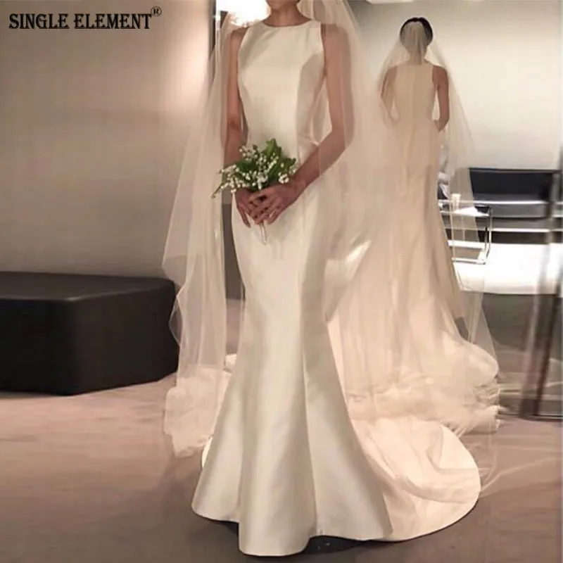 

SINGLE ELEMENT Simple Satin Ivory Wedding Dress Mermaid Bridal Gown
