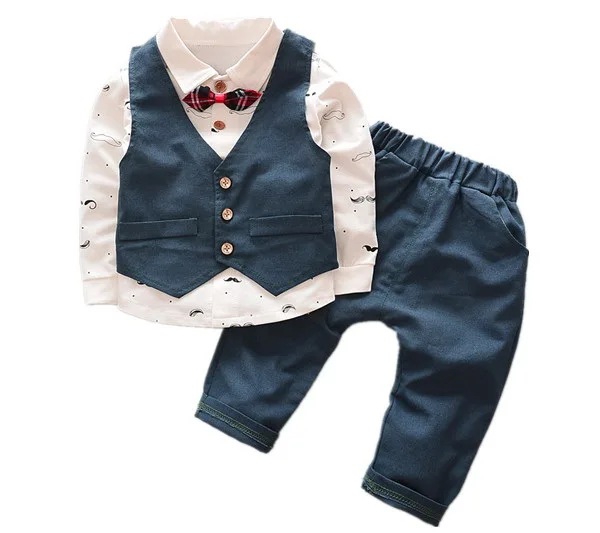 

HOT spring autumn baby boys clothing set vest+ shirt +pants 3pcs/set infant cotton party clothes suit 1-5years