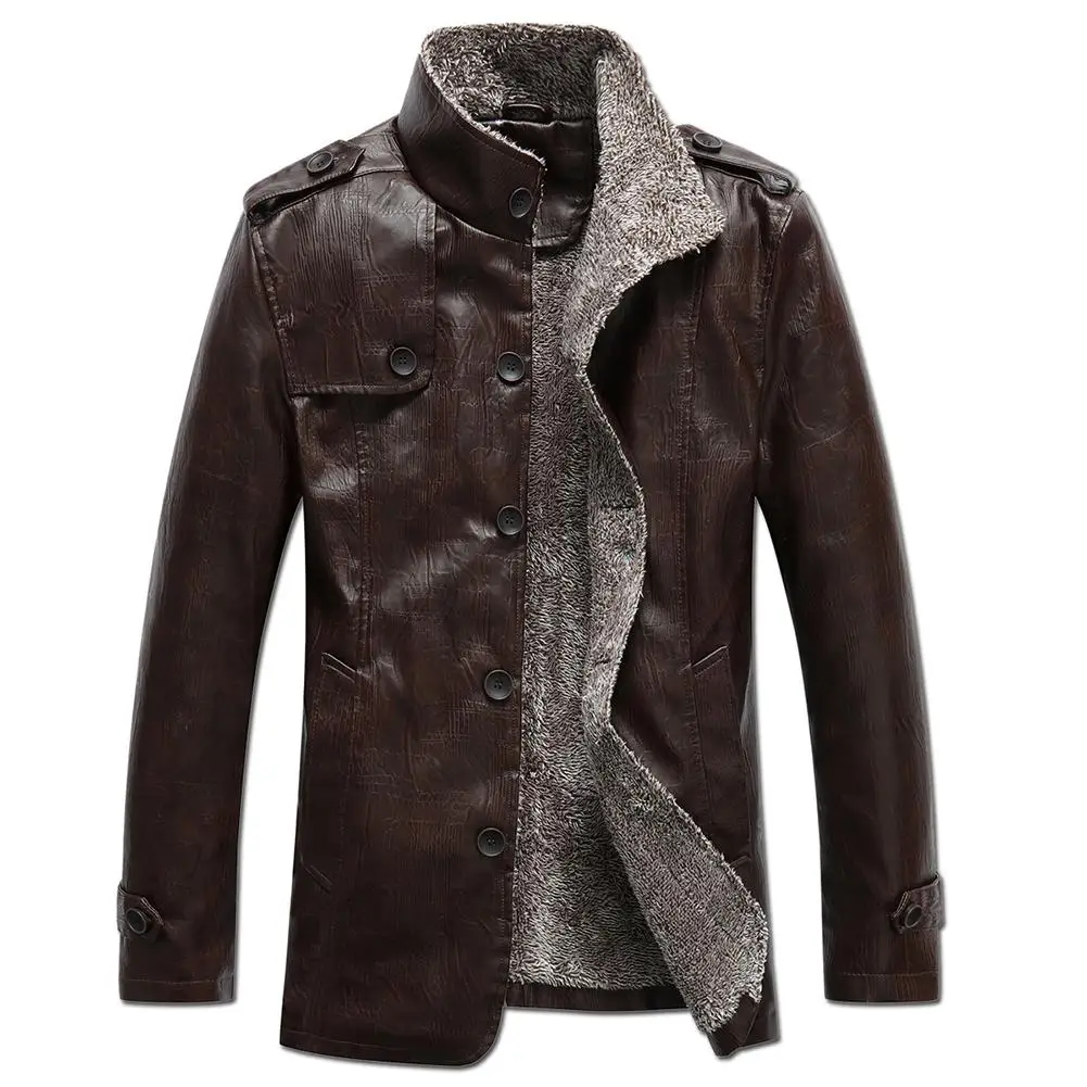 MISSKY для мужчин Синтетическая кожа куртка Бизнес Стиль одноцветное цвет Slim Fit PU Пальто Повседневное Топ для зимы