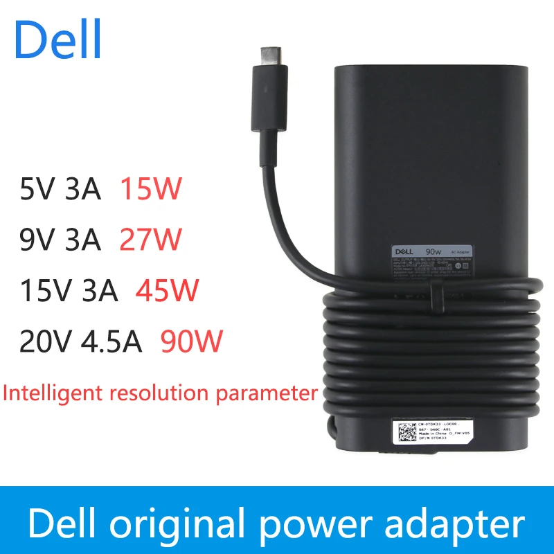 Подлинная Dell 20 в 4.5A 90 Вт USB-C Тип C ноутбук AC зарядное устройство для адаптера для Dell широта 11 5179 12 7275 13 7370