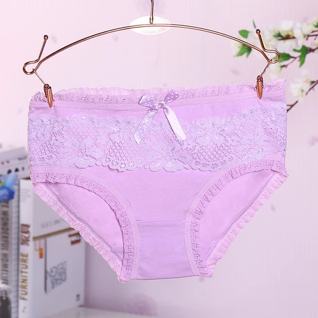 New Lace Flowers side Cotton teenage girl underwear Bow tie Cute baby ...