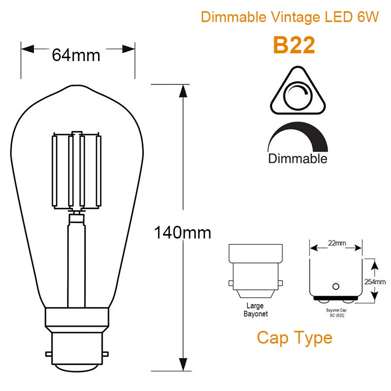 Затемнения 6 Вт ST64 Винтаж Светодиодная лампа edison Bulb B22 клетка Ретро COB Светодиодный свет лампы 220 в домашний декор висячая лампа теплый белый