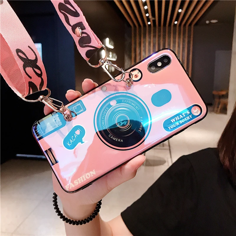 

Snzvok Fashion 3D Camera Case With strap Holder For Redmi 4 5 6 7 Plus Note 4 5 6 7 Pro 4X 5A 6A Y1 Lite Y2 S2 Back Cover Case