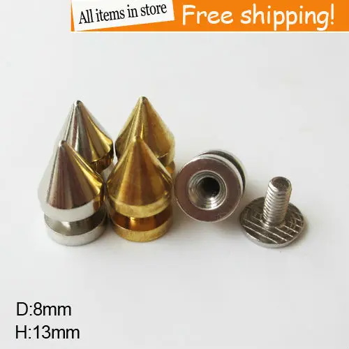 

Free shipping 100pcs D8mm H13mm punk spikes loose bead metal beads Golden & silver mixture wholesale 20% discount