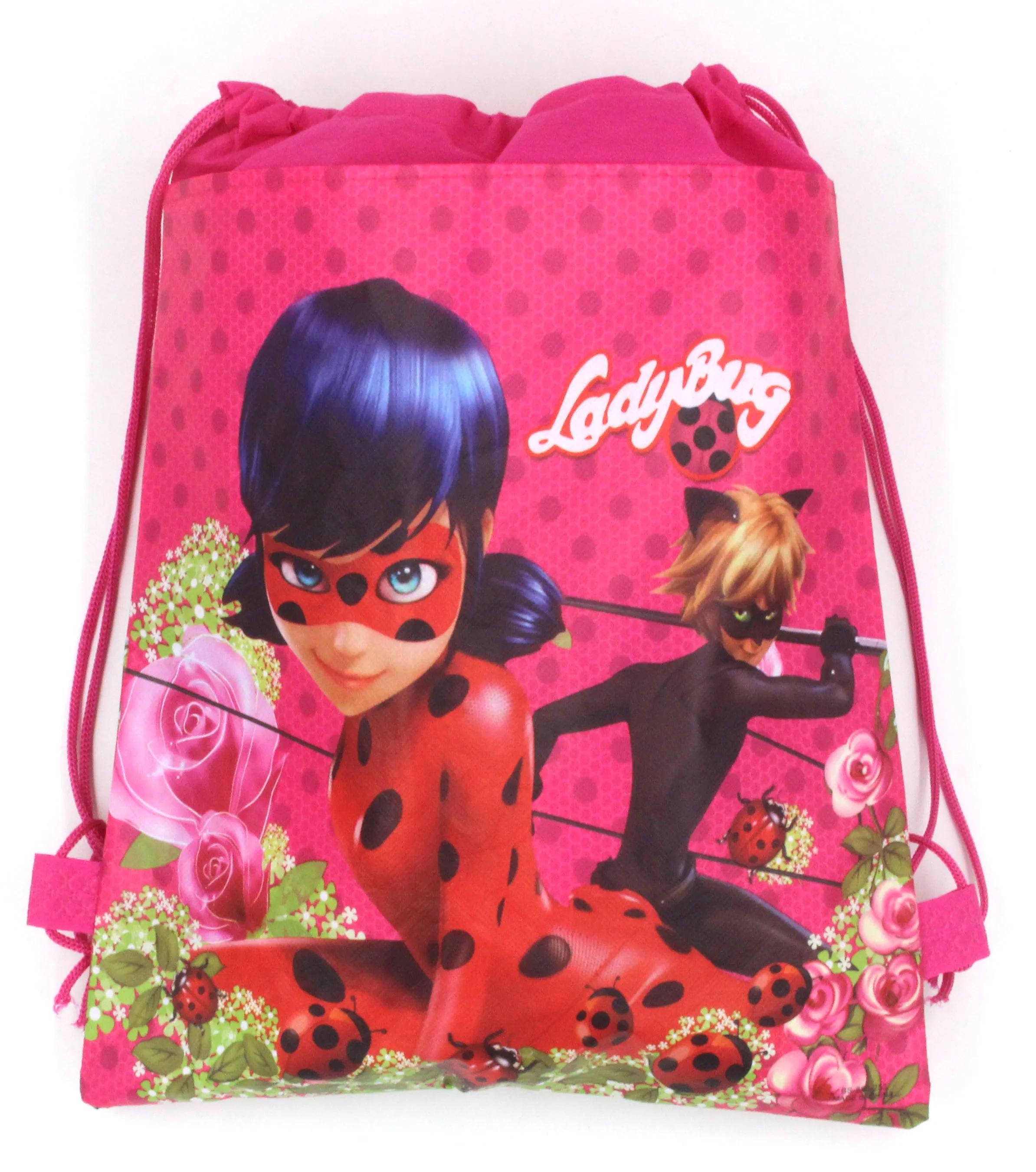 

12Pcs Miraculous Ladybug Cat Noir Non-Woven Fabric Backpack Kids Favors Drawstring Bags Baby Shower Party Traveling Bags Gift