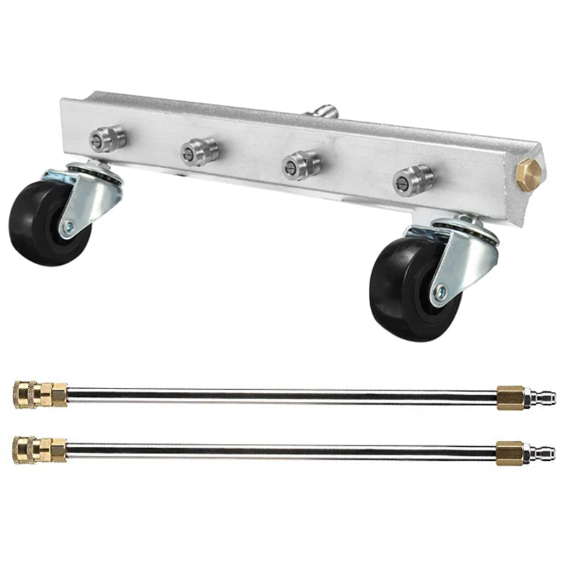 

Pressure Washer Chassis Cleaner Car Water Broom 1/4Inch Plug For Quick Disconnect 4000 Psi With 2 15Inch Extension Bars 4 Nozz