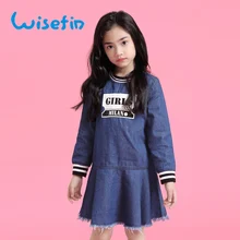 

Wisefin Girls Autumn Dresses Denim Full Sleeve 100% Cotton Fashion Kids Children Big Girl Denim Autumn Jean Dresses 5T-18T