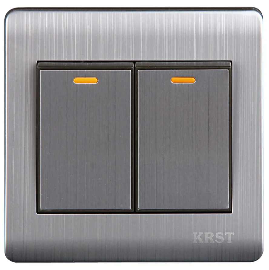

Wall Switch 2 Gang 1 Way 86Type Brushed Stainless Steel Switch Panel 10A AC110-250V