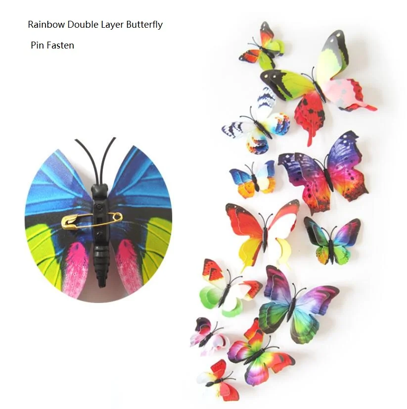 12 шт. ПВХ 3D двойной слой бабочка декор милые бабочки шторы наклейки украшение дома комнаты занавески украшения искусства - Цвет: Rainbow-Pin