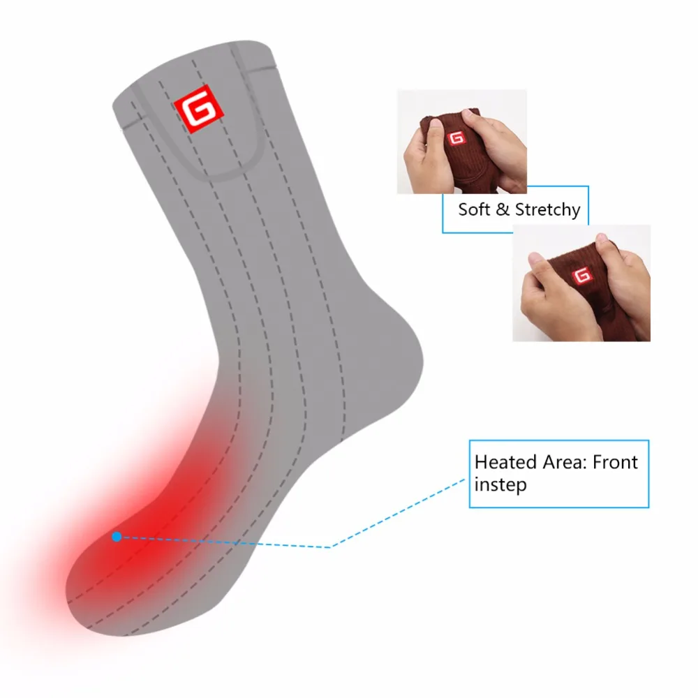 Зимние теплые носки с подогревом для мужчин и женщин, электрические теплые носки с аккумулятором, 3,7 вольт, теплые электрические носки для здоровья зимой