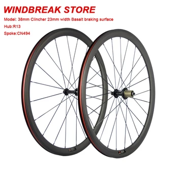 

Fast Shipping! 38mm Wheelset Clincher 23mm Width Road Bike Full Carbon Basalt Braking Surface Bicycle Wheels Powerway R13 Hub