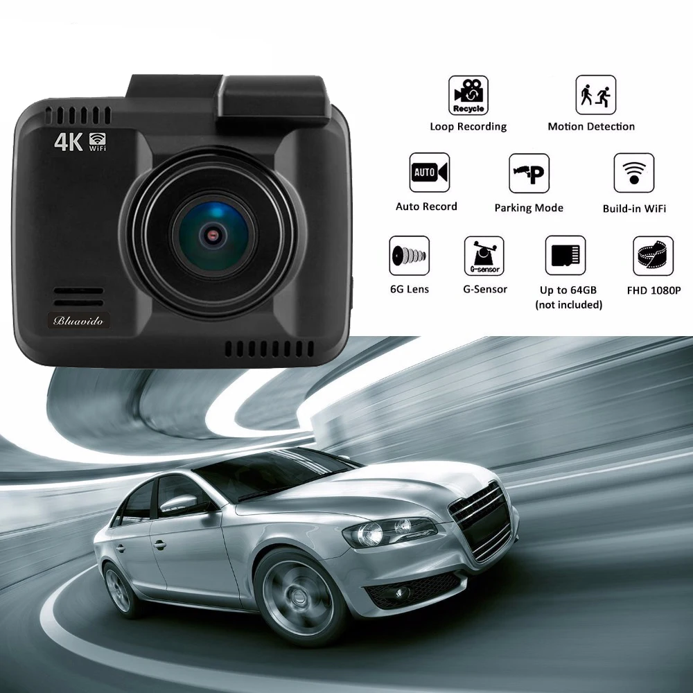 Bluavido 4K Автомобильный видеорегистратор Full HD 2160P видеокамера ночного видения GPS