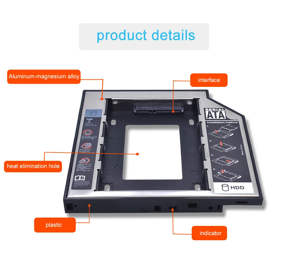 TISHRIC Универсальный 2nd HDD/SSD/DVD Caddy 12,7 мм SATA 3,0 2,5 жесткий диск Caddy адаптер DVD SSD для ноутбука Оптический отсек HDD Чехол