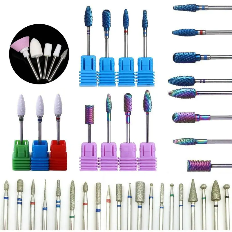 

3"32 New Nail Art Electric Ceramic Drill Bit Rainbow Carbide Diamond Head Blue Drill Bits Manicure Cleaning Nail Tool