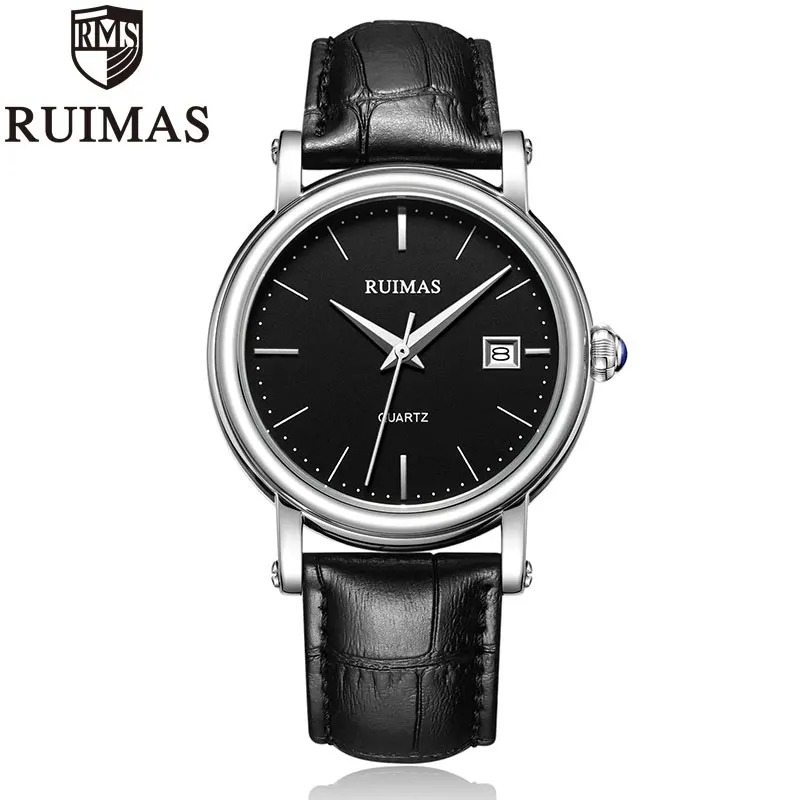 Мужские часы с кожаным ремешком Ruimas reloj hombre водонепроницаемые повседневные