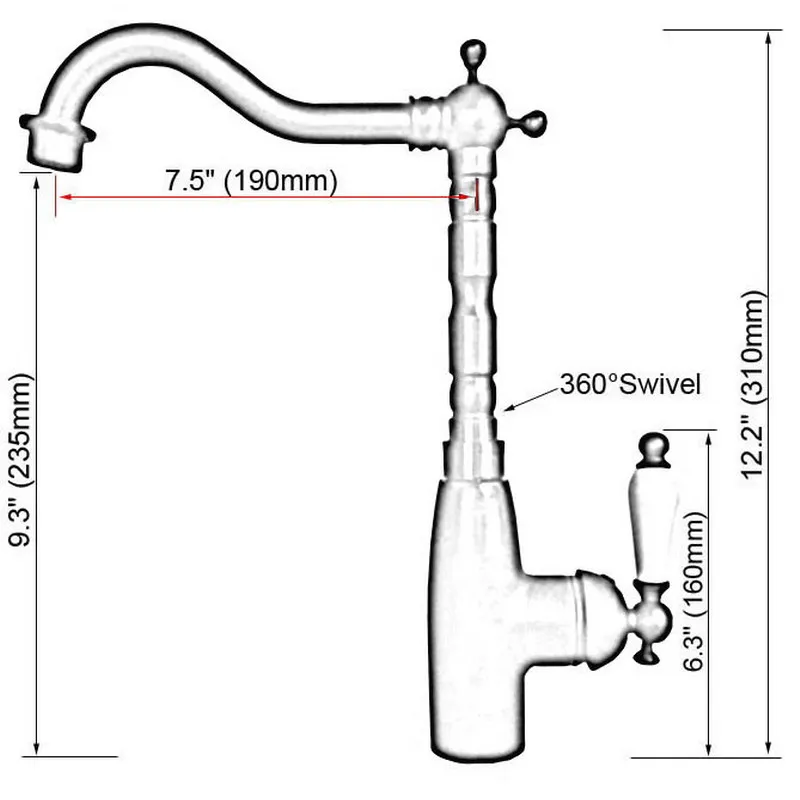 Red Copper Single Hole White Ceramic handle Lever Kitchen Vessel Sink Mixer Tap Faucet Swivel Spout arg022
