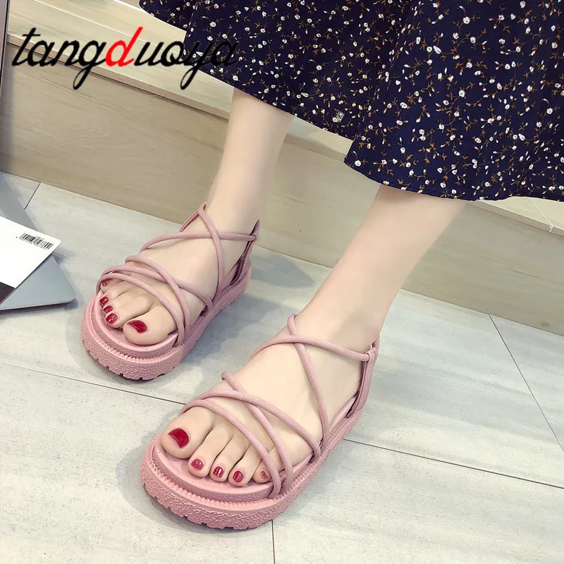 

Women's Sandals Fashion Women Roman Shoes Thick-Bottom Flat Sandals Summer Elastic Band Open-Toe Sandals women platform