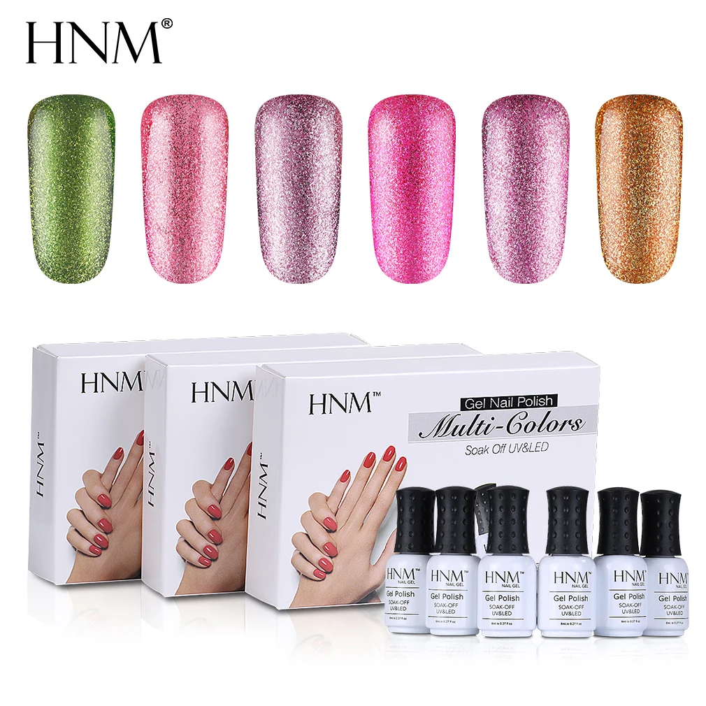 HNM 6 шт./лот 8 мл набор для ногтей с блестящим гелем УФ комплект гель лаков