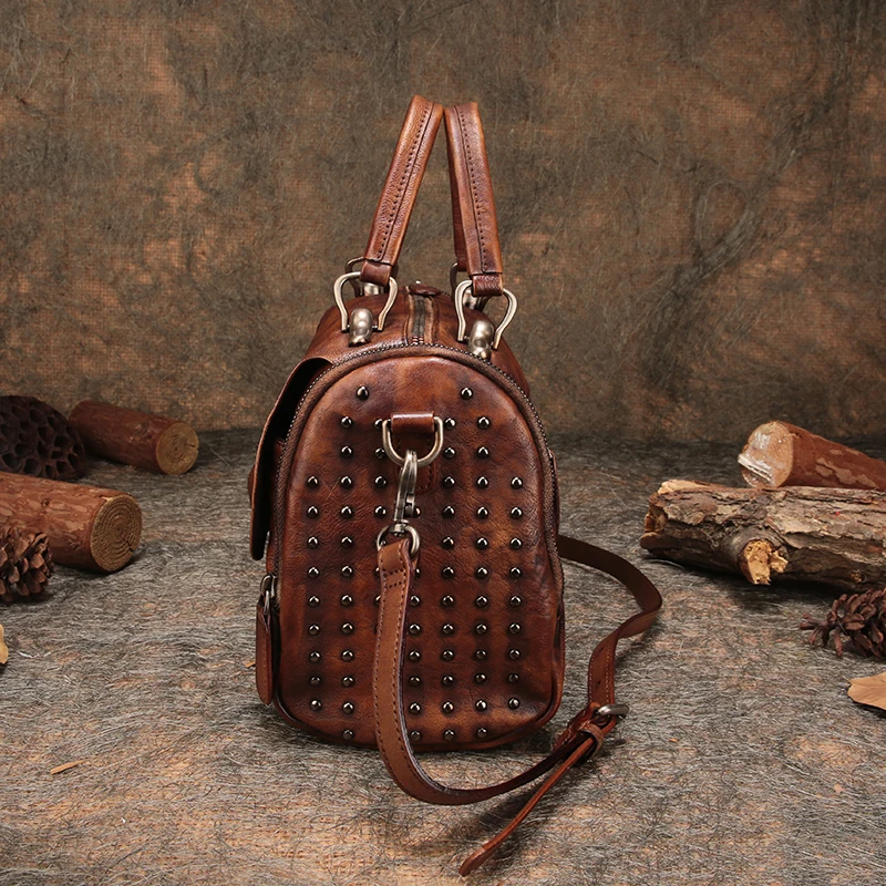 Marke Handmade Stil Umhängetaschen Leder Red dark Echtes Kissen purple Gray Frauen rot Brown Bolsa Vintage Messenger Handtaschen Tasche Boston Neue 2018 Crossbody Bw8zq8S