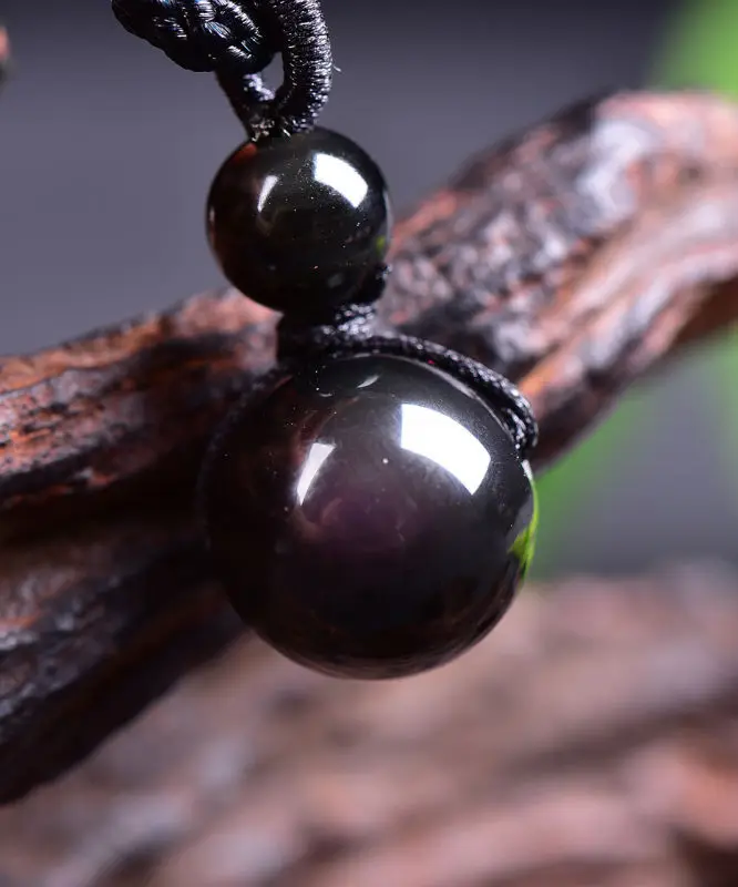 

New Black Obsidian Rainbow Eye Beads Ball Creative Natural Stone Pendant Transfer Good Luck Love Crystal Jewelry Women and Men
