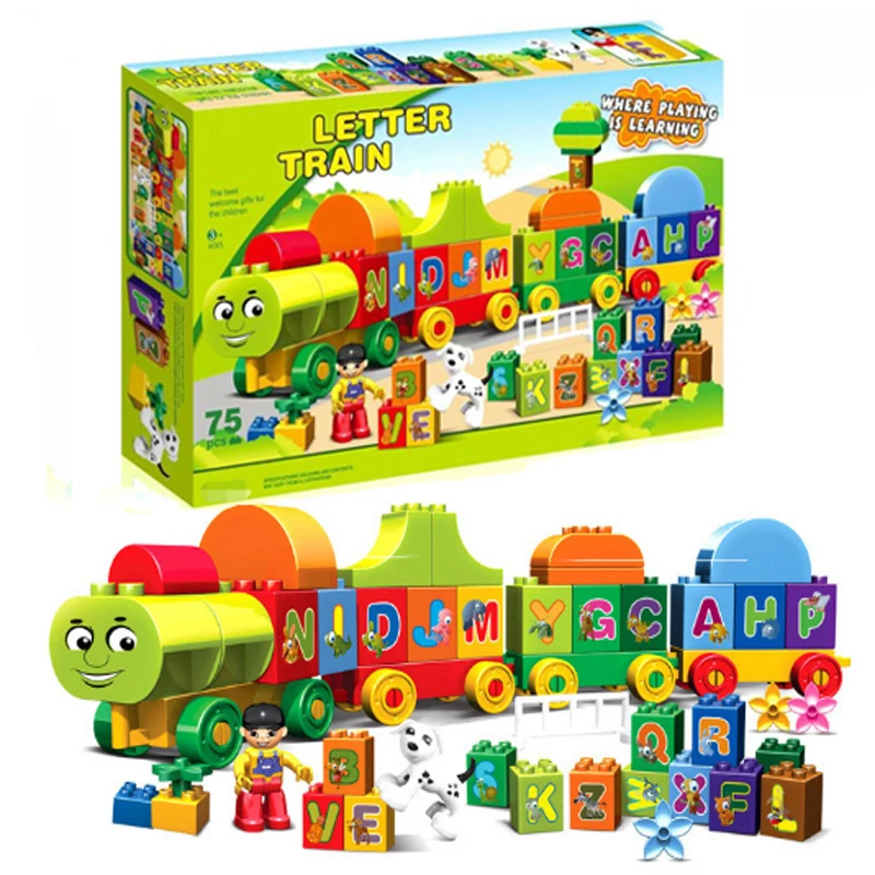 

75Pcs Letters Train Duploe City Train Model Big Building Blocks Sets DIY Educational Toys Compatible with LegoINGly