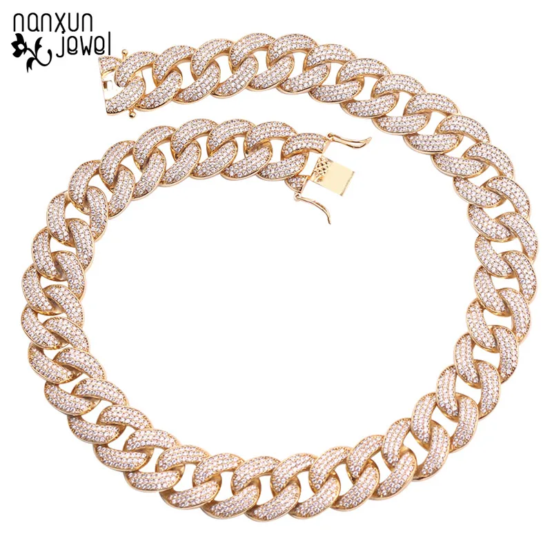 

Copper Iced Out Bling Rhinestone Golden Necklace Miami Cuban Link Chain Necklace Charm Women Men's Hip hop Necklace Jewelry